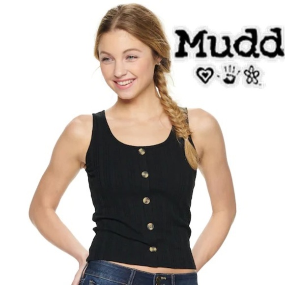 Mudd Tops - 🔴5/$15 Mudd Black Button Front Tank Top NWT
